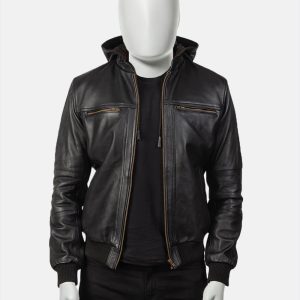 Bouncer Biz Black Leather Bomber Jacket