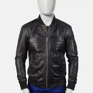 Bomia Ma-1 Black Leather Bomber Jacket