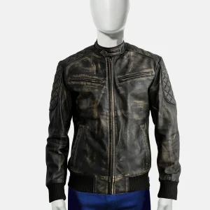 Sven Distressed Brown Leather Bomber Jacket