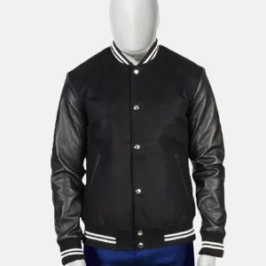 Vaxton Black Striped Hybrid Varsity Jacket