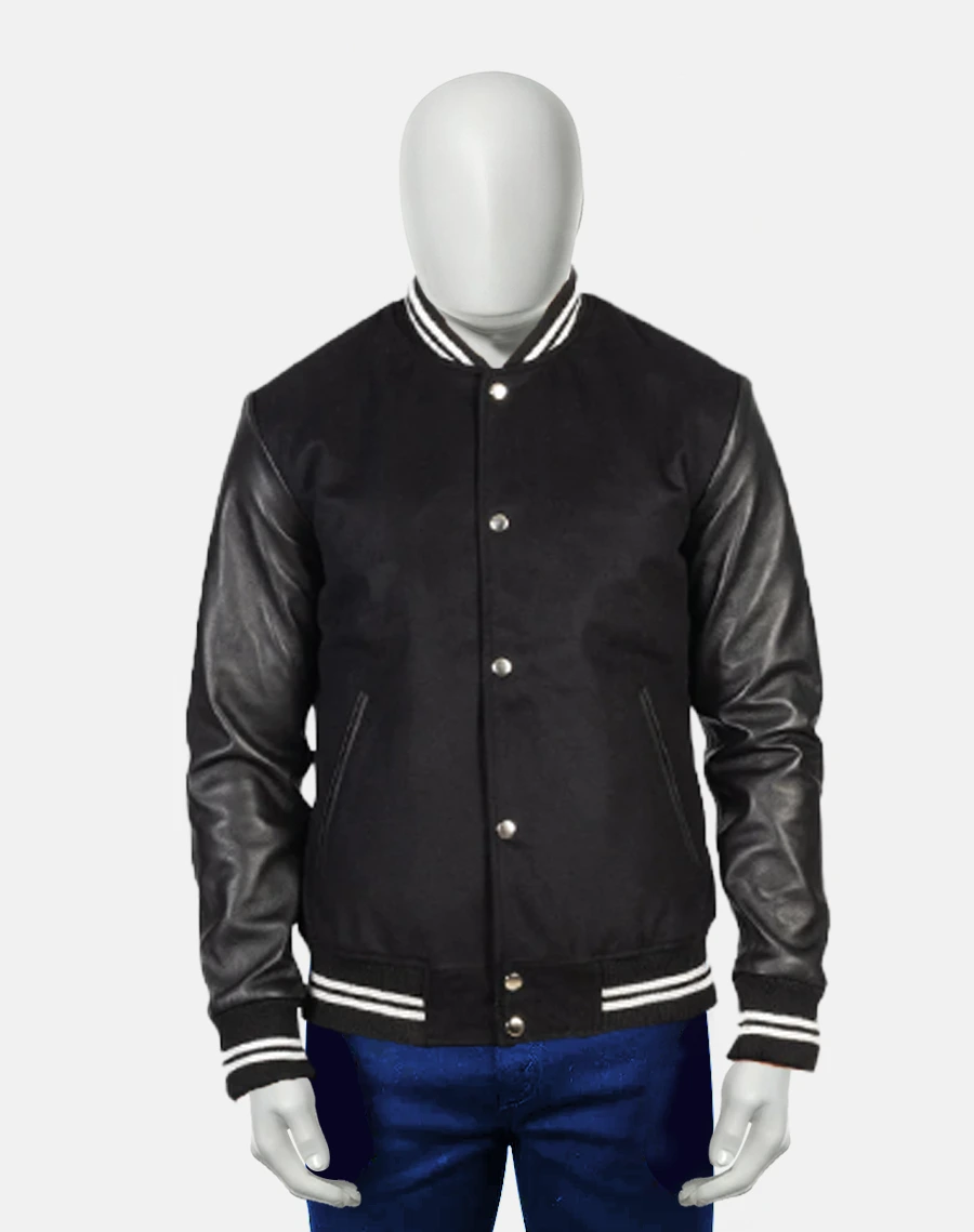 Vaxton Black Striped Hybrid Varsity Jacket