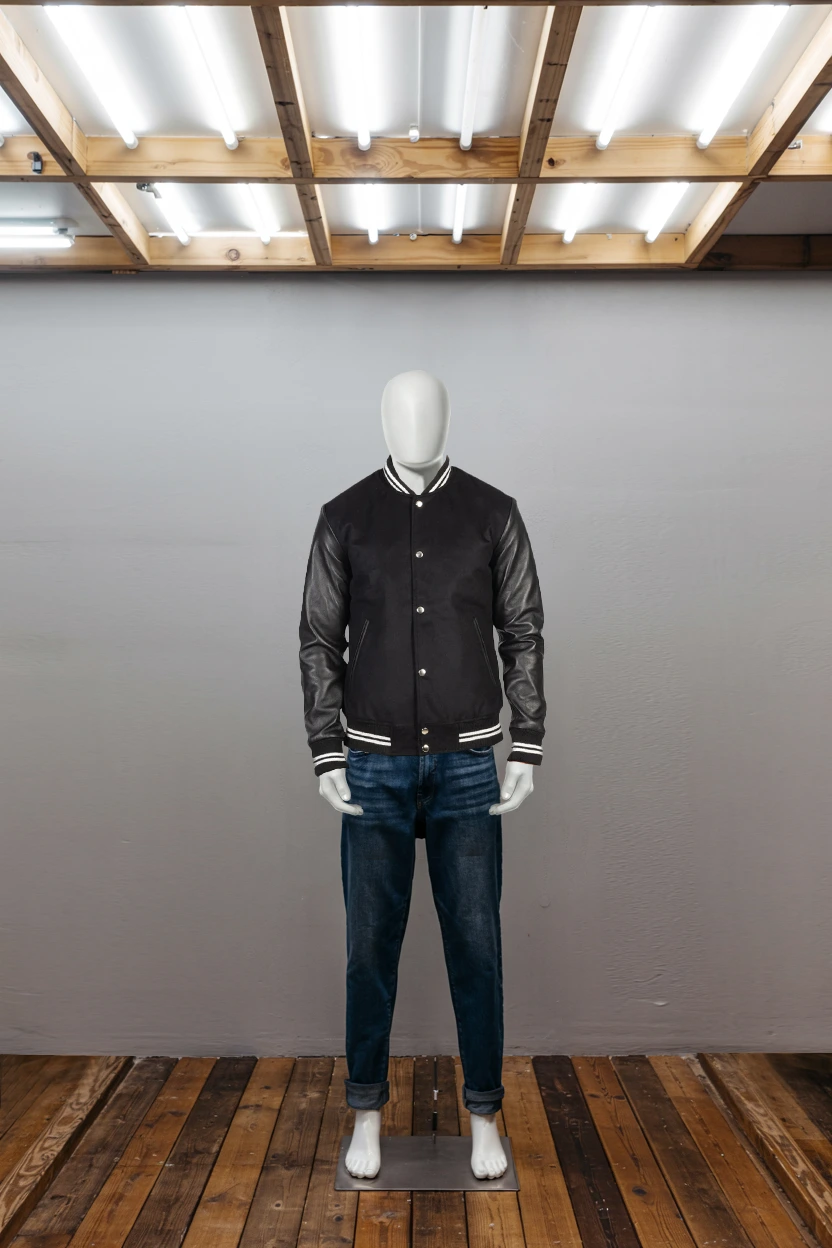 Vaxton Black Striped Hybrid Varsity Jacket - Image 2
