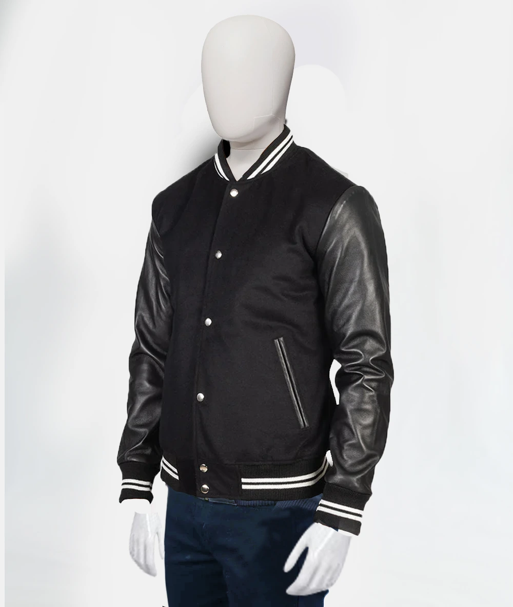Vaxton Black Striped Hybrid Varsity Jacket - Image 4